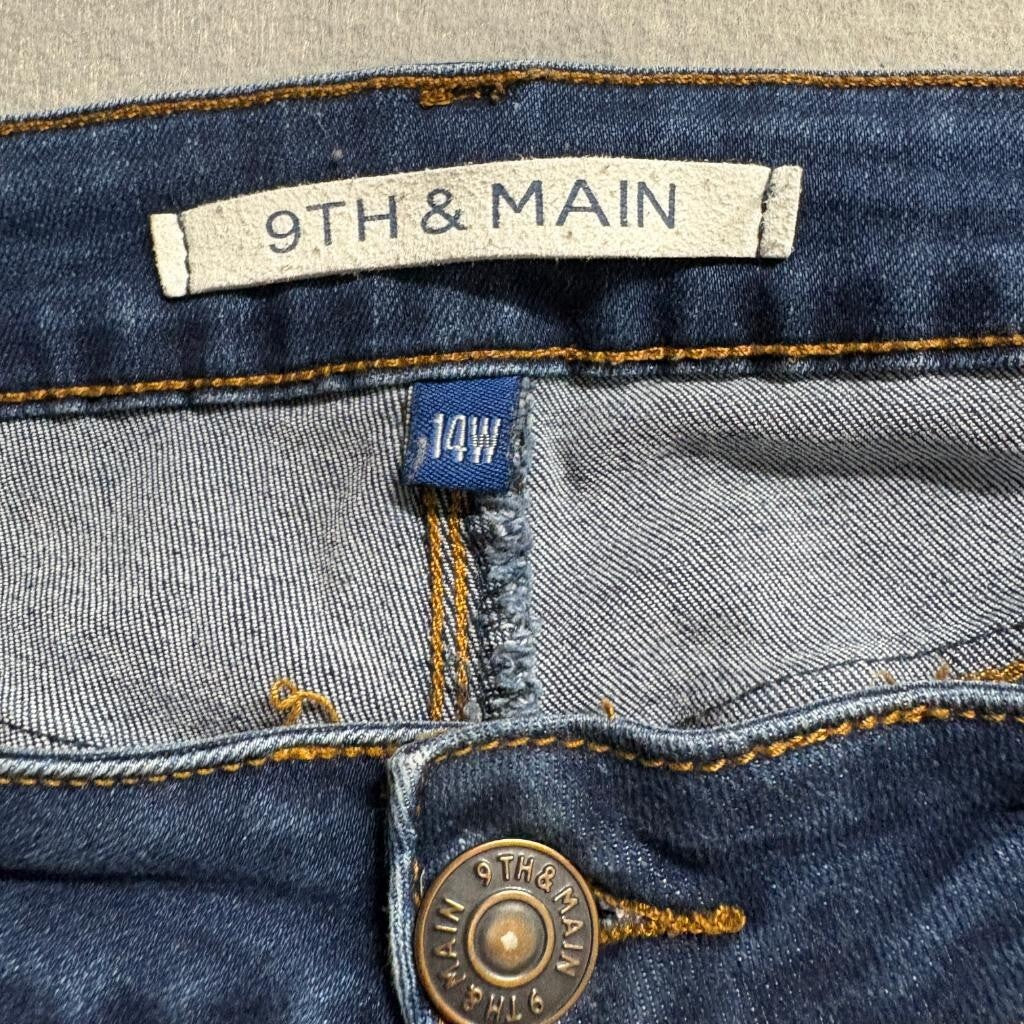 9th & Main Distressed Skinny Jeans Womens 14W Blue Denim Stretch Ripped Knee