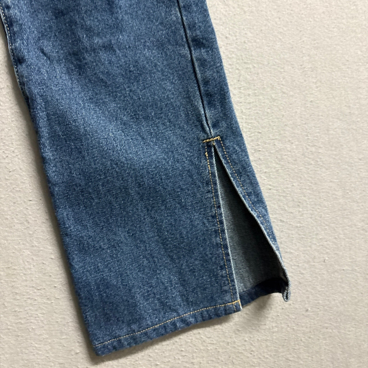 Adika Women Jeans Small Blue High Rise Straight Distressed Knee Side Slit Hem