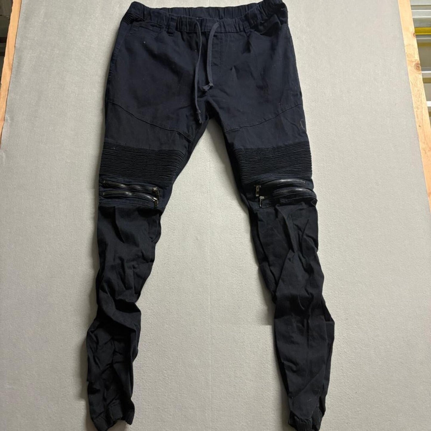 Victorious Mens Moto Jogger Pants 3XL Black Stretch Elastic Waist Zipper Accent