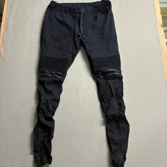 Victorious Mens Moto Jogger Pants 3XL Black Stretch Elastic Waist Zipper Accent