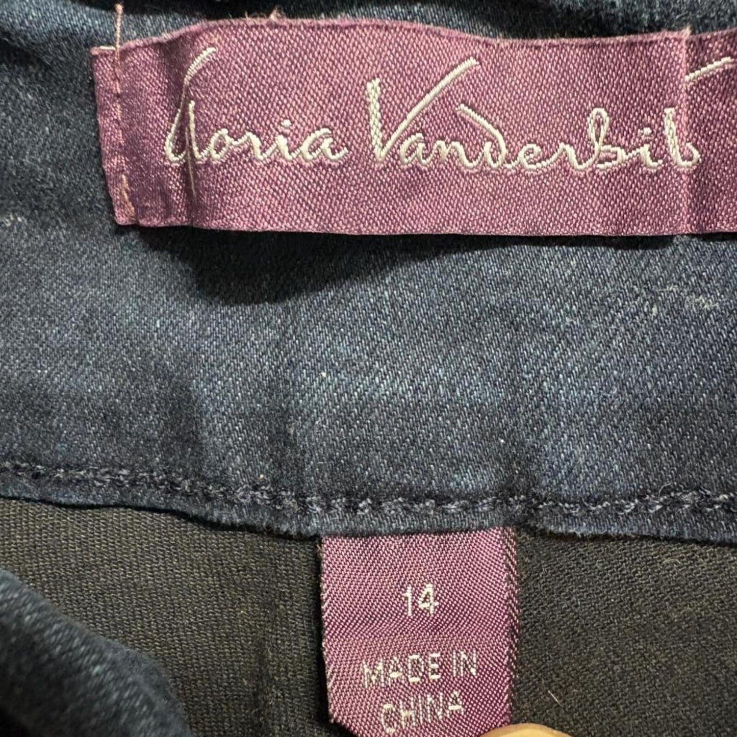 Gloria Vanderbilt Amanda Pull On Jeans Womens 14 Blue Denim Raw Hem Crop Stretch