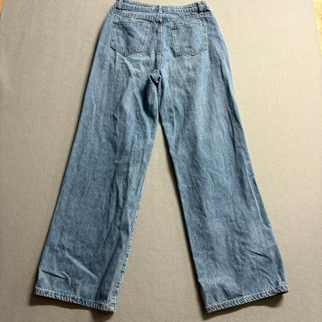 Shein Heart Print Wide Leg Jeans Womens US 4 Blue Denim High Rise Y2K
