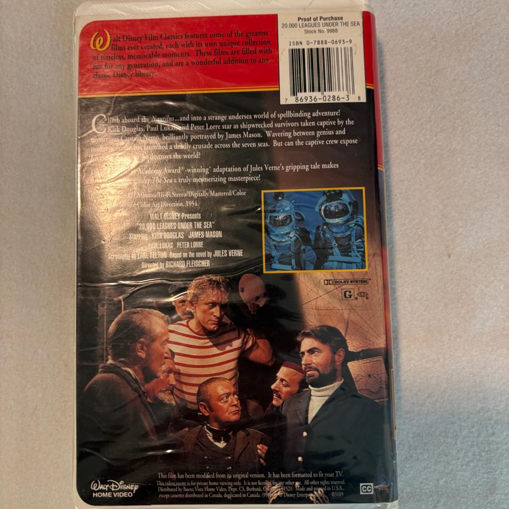 20000 Leagues Under the Sea VHS Walt Disney Film Classics Kirk Douglas Clamshell