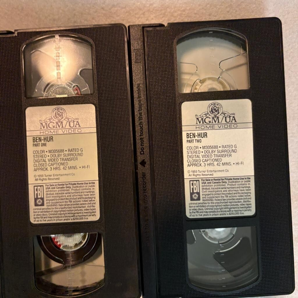 Ben-Hur VHS 2-Tape Set Charlton Heston MGM UA Screen Epics 1959 Film