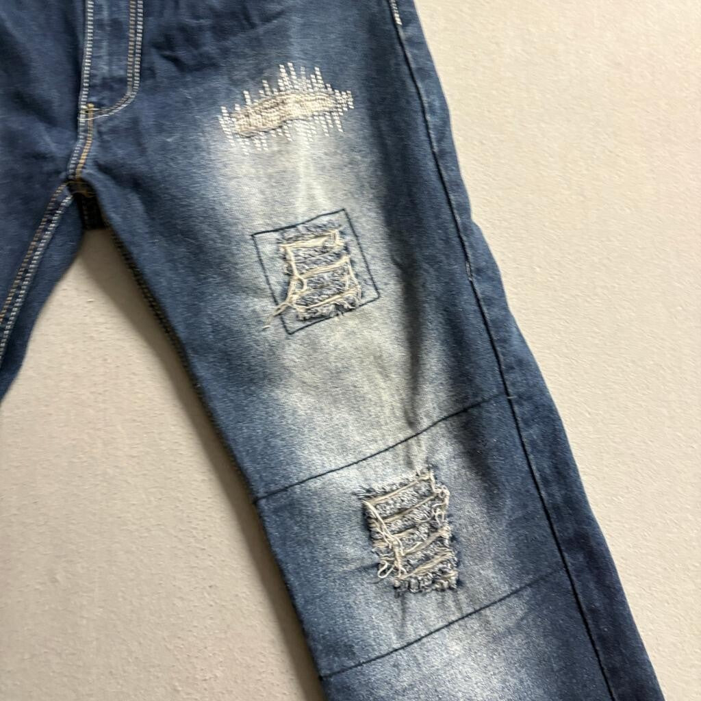 Street Rules Mens Jeans 36x32 Distressed Patchwork Denim Hip Hop Streetwear Blue