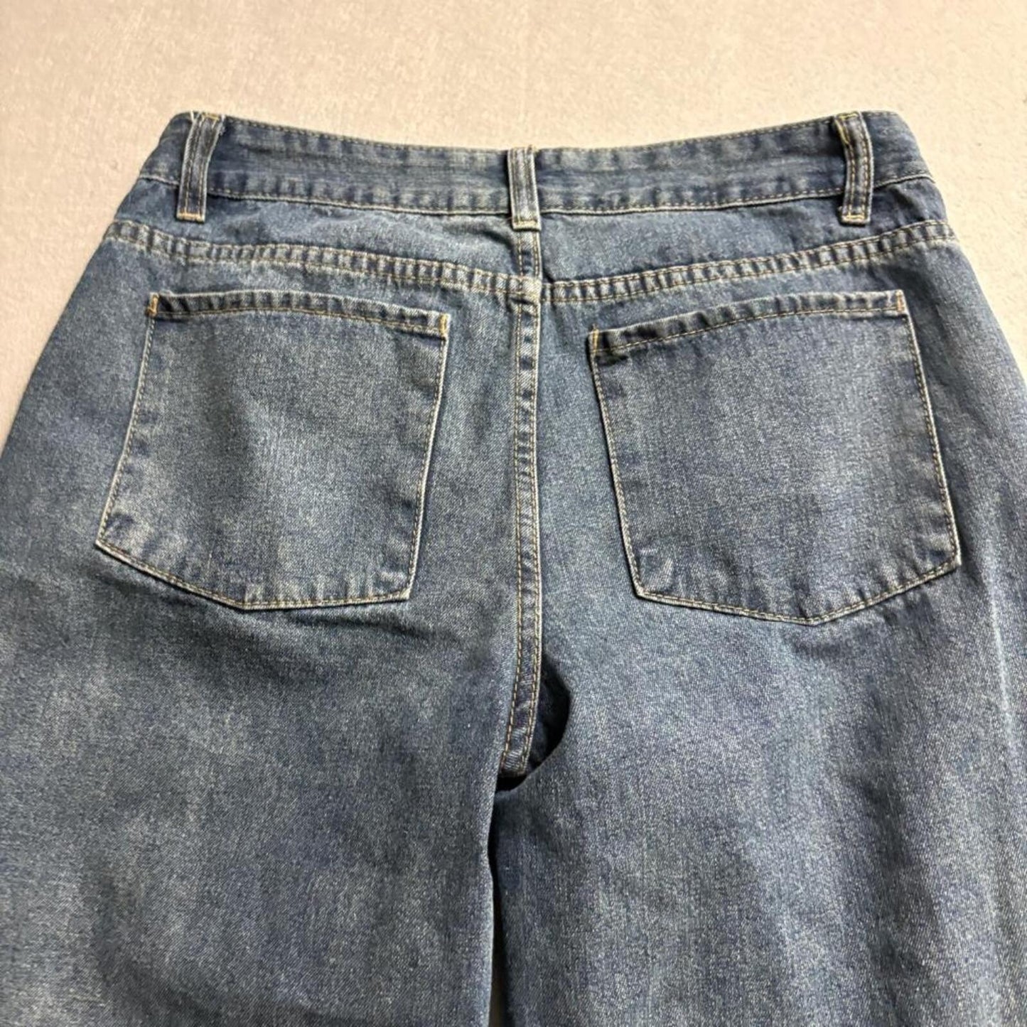 Fashion Jeans Womens Medium Wide Leg Denim Blue High Rise Cotton Blend