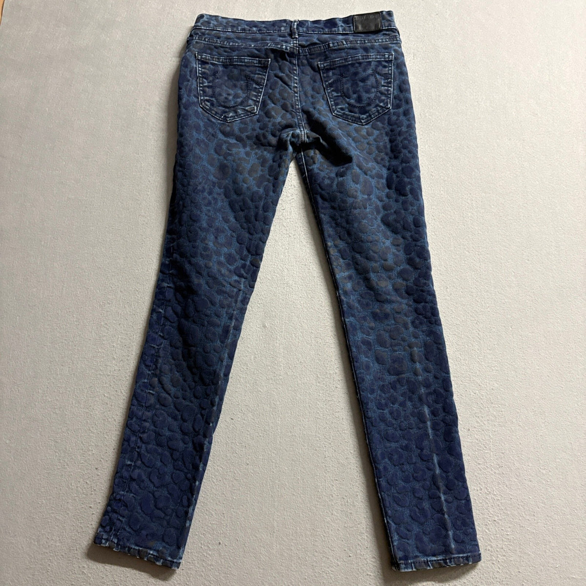 True Religion Halle Super Skinny Jeans Womens 27 Blue Leopard Print Mid Rise USA