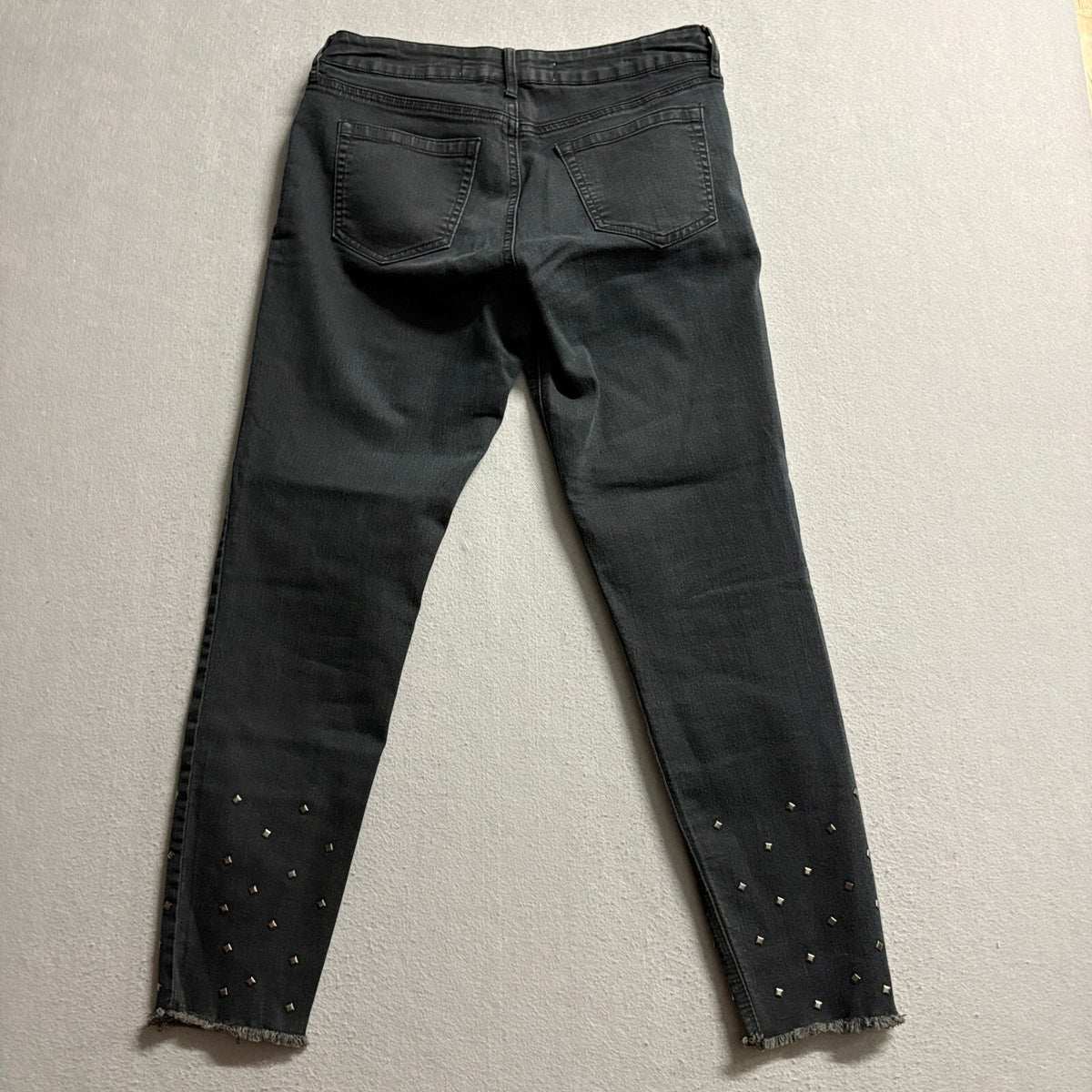 Ashley Mason Womens Studded Frayed Hem Ankle Jeans Black Size 9 Stretch Denim