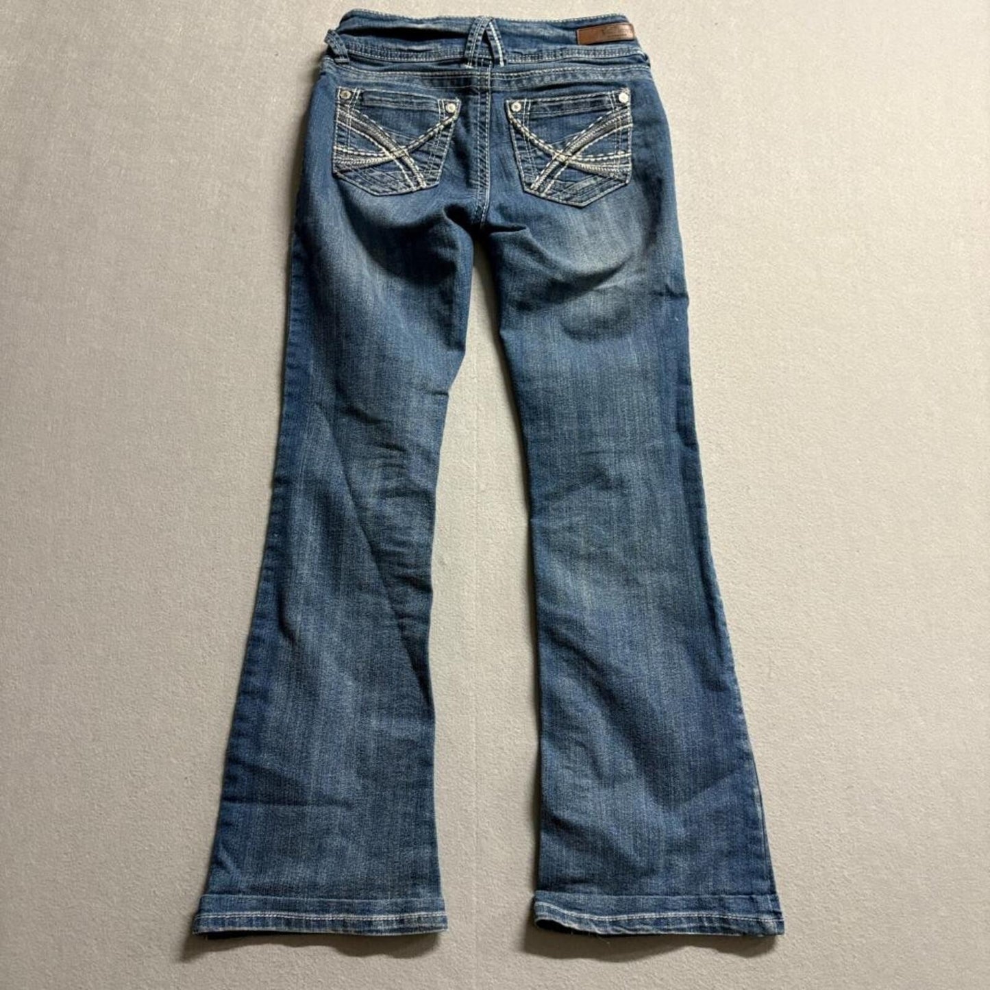 WallFlower Jeans Womens Size 0 Blue Denim Bootcut Thick Stitch Stretch Low Rise
