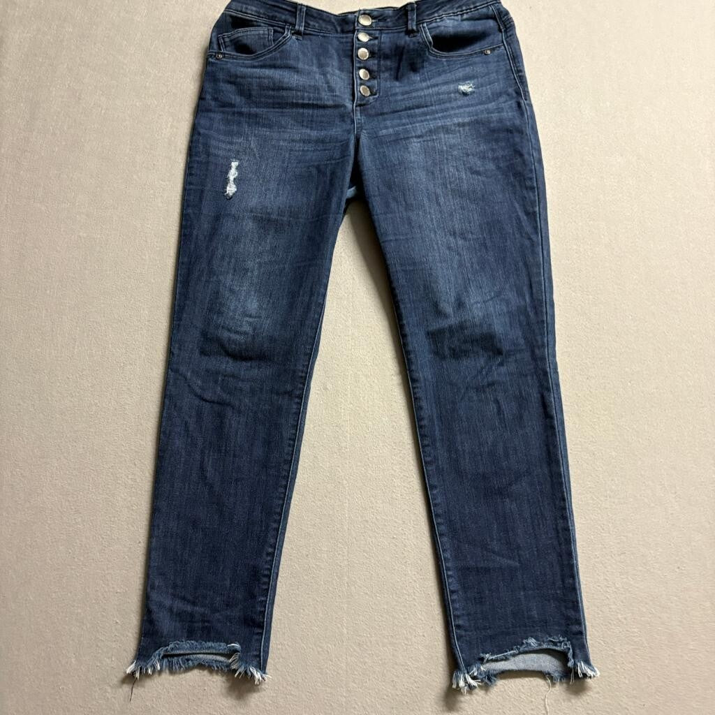 Democracy Ab Technology Jeans Womens 10 Blue Distressed Frayed Hem Button Fly