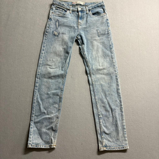 Levis 502 Regular Taper Jeans Boys Size 14 Light Wash Distressed Denim W27 L29