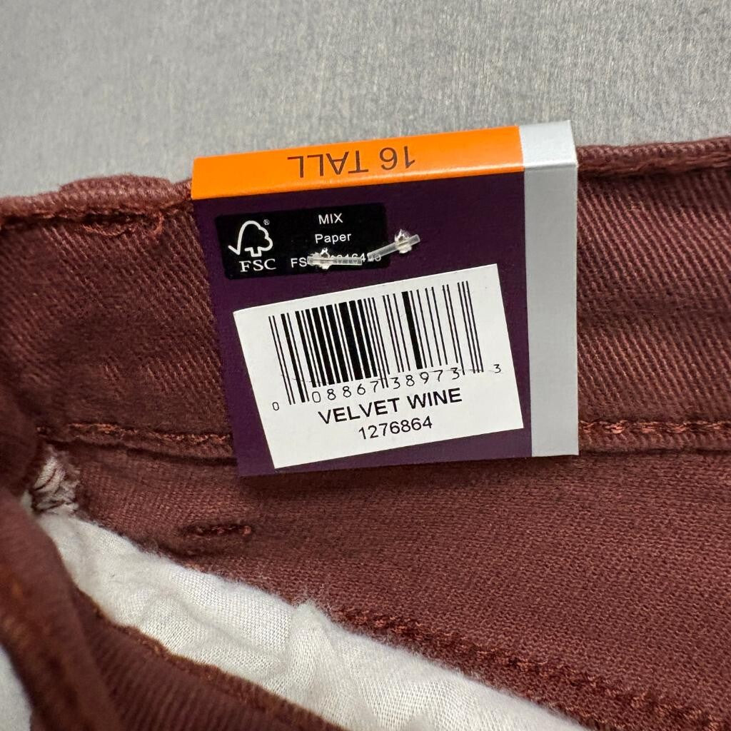 Gloria Vanderbilt Amanda Classic High Rise Tapered Jeans Womens 16 Tall Red Wine