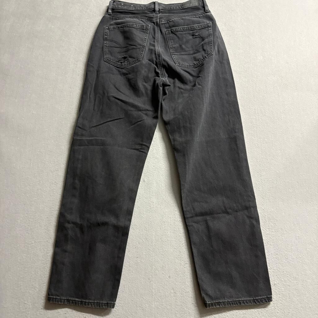 American Eagle Mom Jeans Womens 4 Black High Rise Distressed Denim