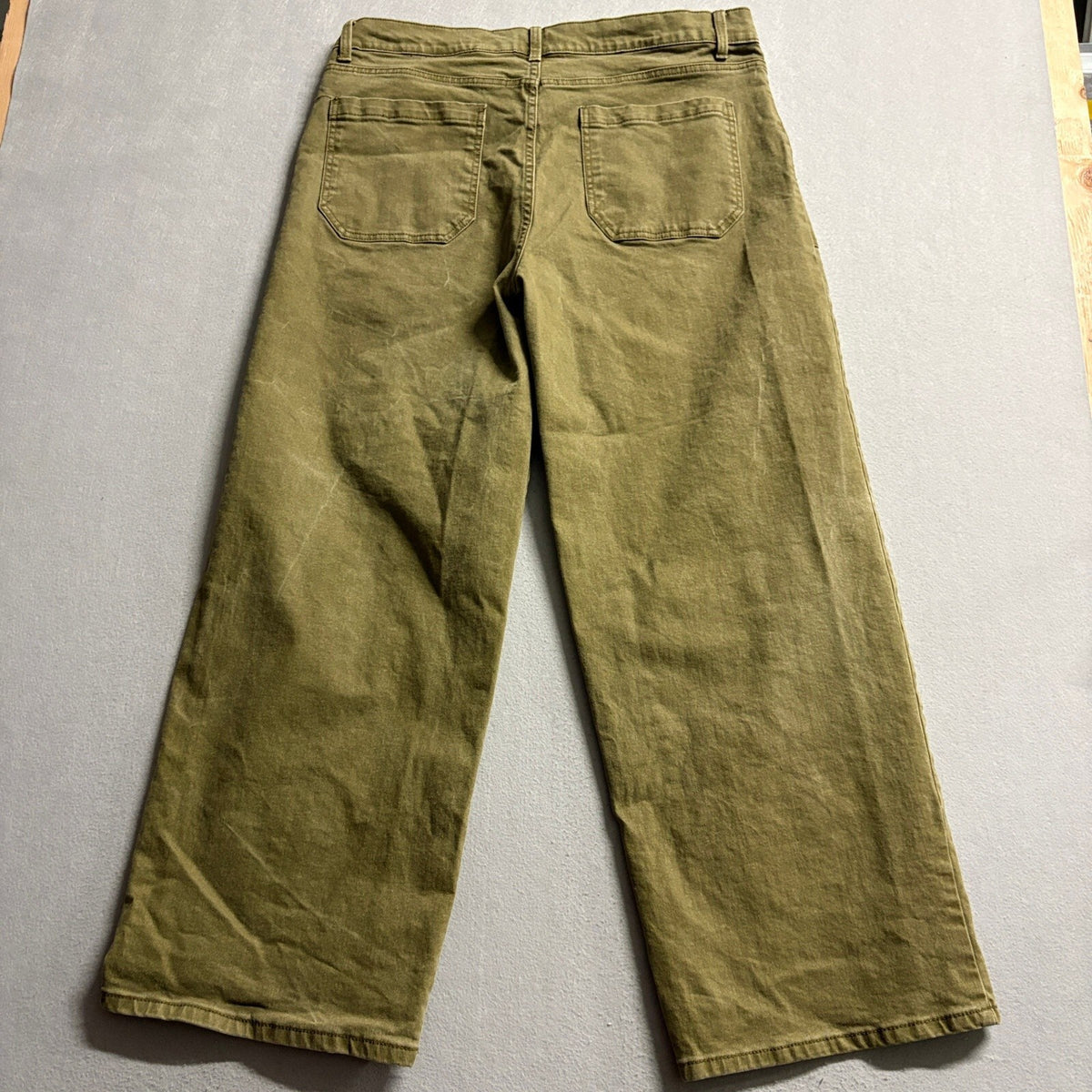 Time and Tru Womens Wide Leg Pants Size 18 Olive Green Cotton Stretch Crop