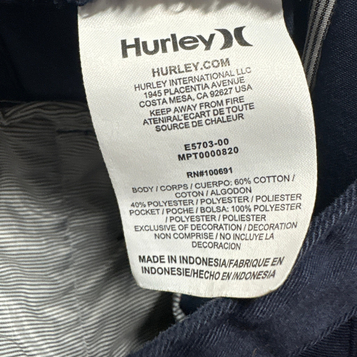 Hurley Chino Pants Mens 28x29 Blue Straight Leg Casual Flat Front Chinos Slacks