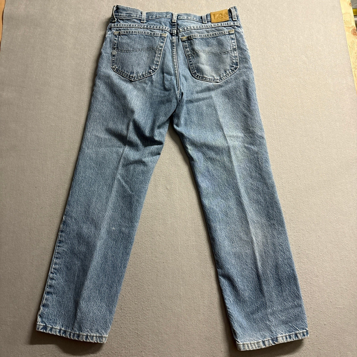Lee Denim Jeans Mens 34x30 Light Blue Wash Straight Leg Workwear Distressed
