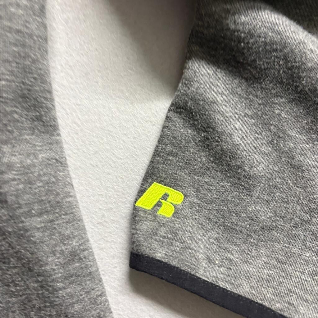 Russell Athletic Hoodie Mens 2XL Gray Neon Green Full Zip Hooded Sweatshirt