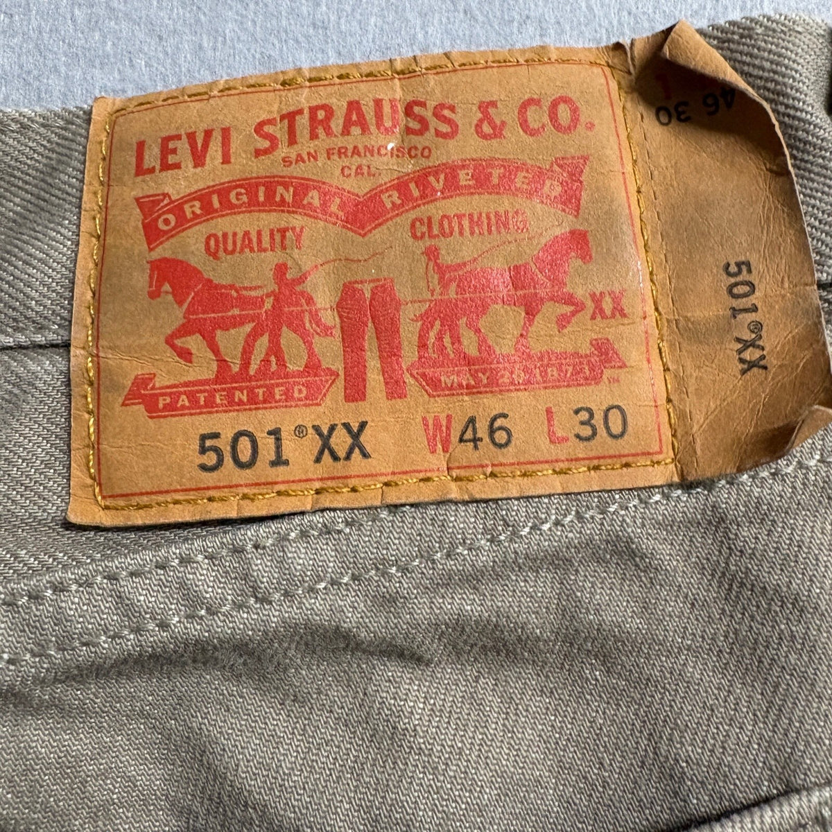 Levis 501 Button Fly Jeans Mens 46x30 Brown Denim Straight Leg Pants Mexico
