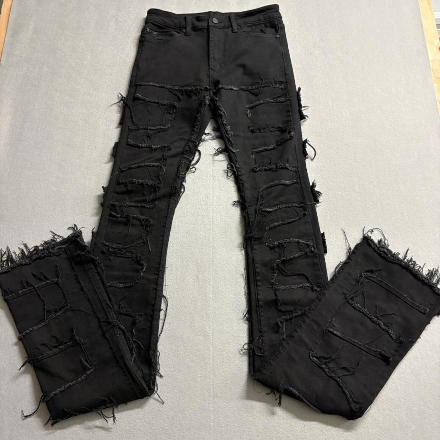 Rockstar Original RSM 225 Hallie Flare Denim Jeans Mens 30 Black Distressed