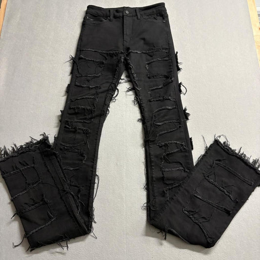 Rockstar Original RSM 225 Hallie Flare Denim Jeans Mens 30 Black Distressed