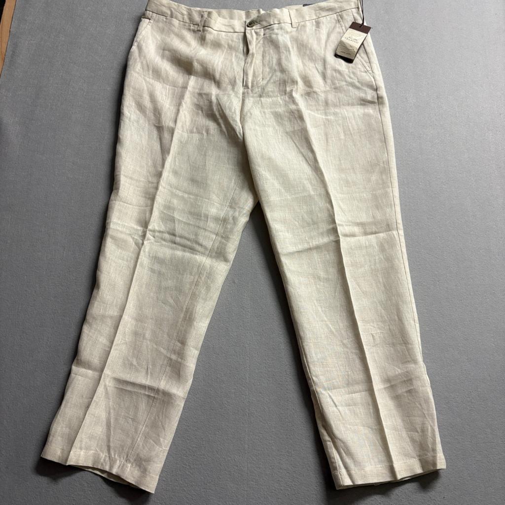 Tasso Elba Island Mens 38x30 Linen Pants Beige Flat Front Summer Beach Trousers