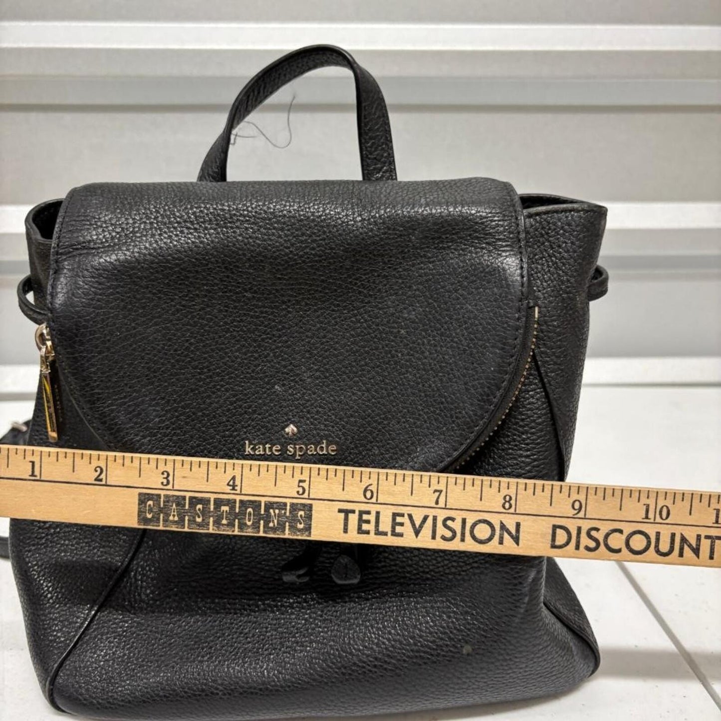 Kate Spade New York Black Pebbled Leather Backpack Small Drawstring Flap Bag