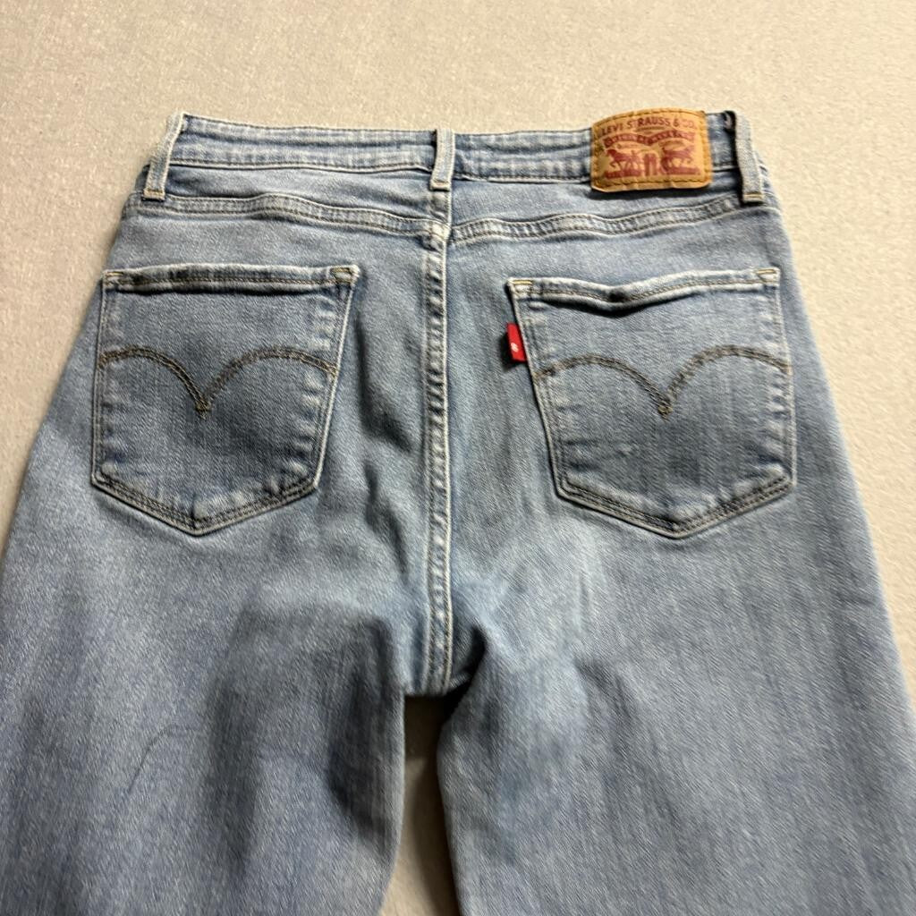 Levis 721 High Rise Skinny Jeans Womens 27 Medium Wash Blue Denim Frayed Hem