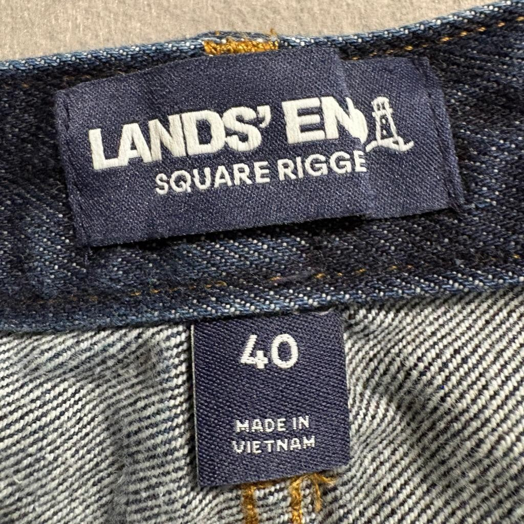 Lands End Square Rigger Jeans Mens 40 Traditional Fit Dark Wash Blue Denim