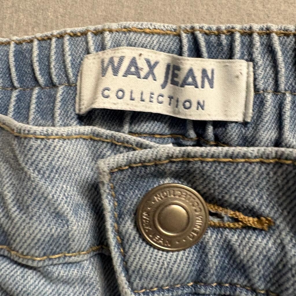 Wax Jean Collection Womens Medium Light Wash Denim Cargo Jeans Elastic Waist