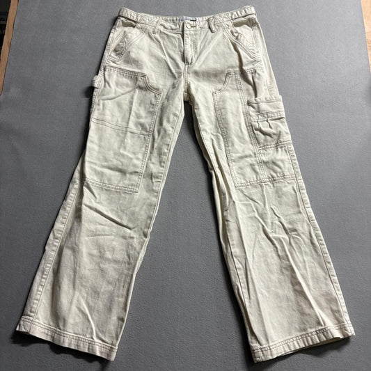 Fashion Nova Carpenter Pants Womens 13 Cream Beige Denim Utility Cargo Wide Leg