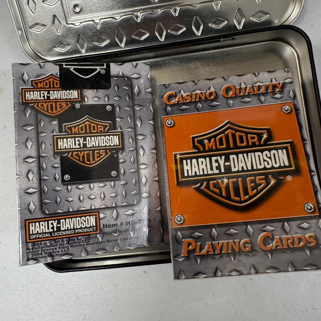 Harley-Davidson Playing Cards Double Deck Set in Diamond Plate Metal Tin 2004