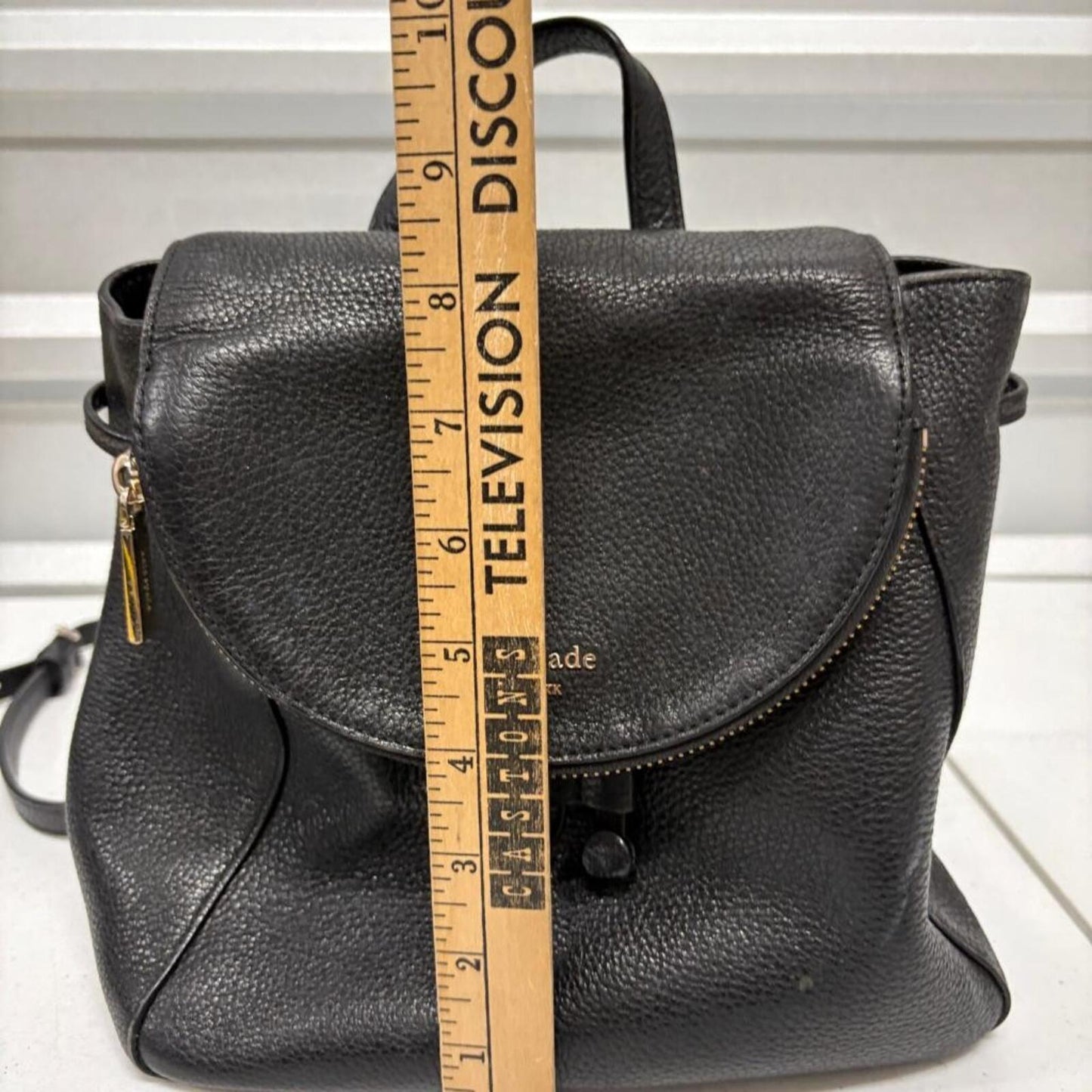 Kate Spade New York Black Pebbled Leather Backpack Small Drawstring Flap Bag