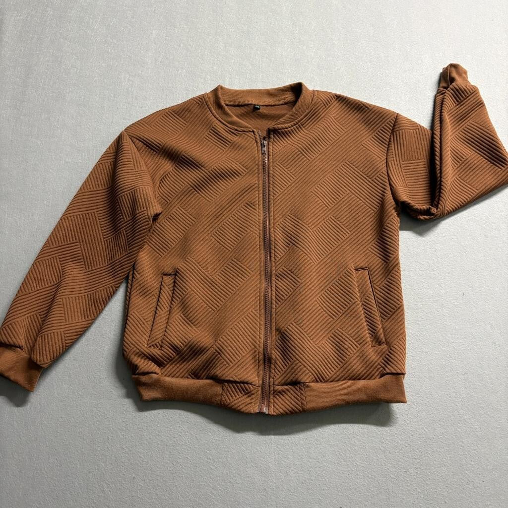 Unbranded Brown Quilted Bomber Jacket Womens Medium Textured Full Zip Casual