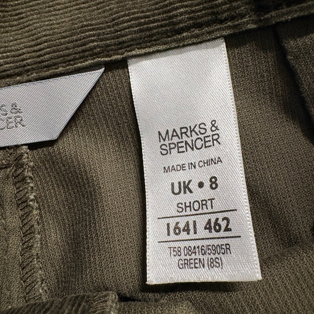 Marks & Spencer Womens Green Corduroy Pants Size UK 8 Short US 4 Straight Leg
