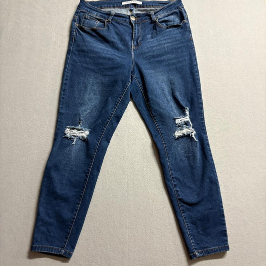 9th & Main Distressed Skinny Jeans Womens 14W Blue Denim Stretch Ripped Knee