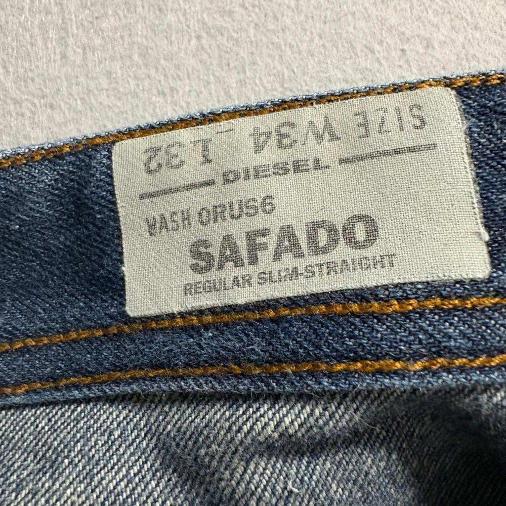 Diesel Safado Jeans Mens 34x32 Regular Slim Straight Wash 0RUs6 Blue Denim