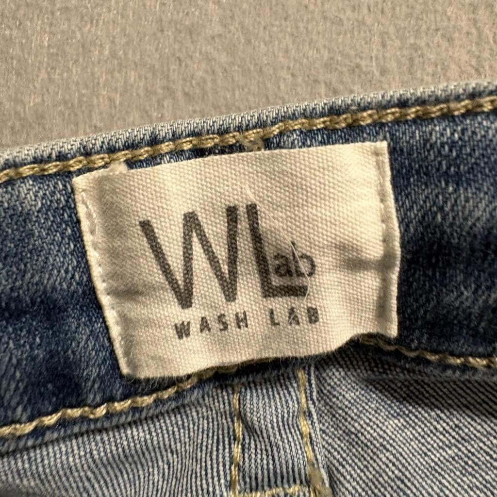 Wash Lab Denim Wide Leg Jeans Womens Size 24 Blue Raw Hem Side Slit High Rise