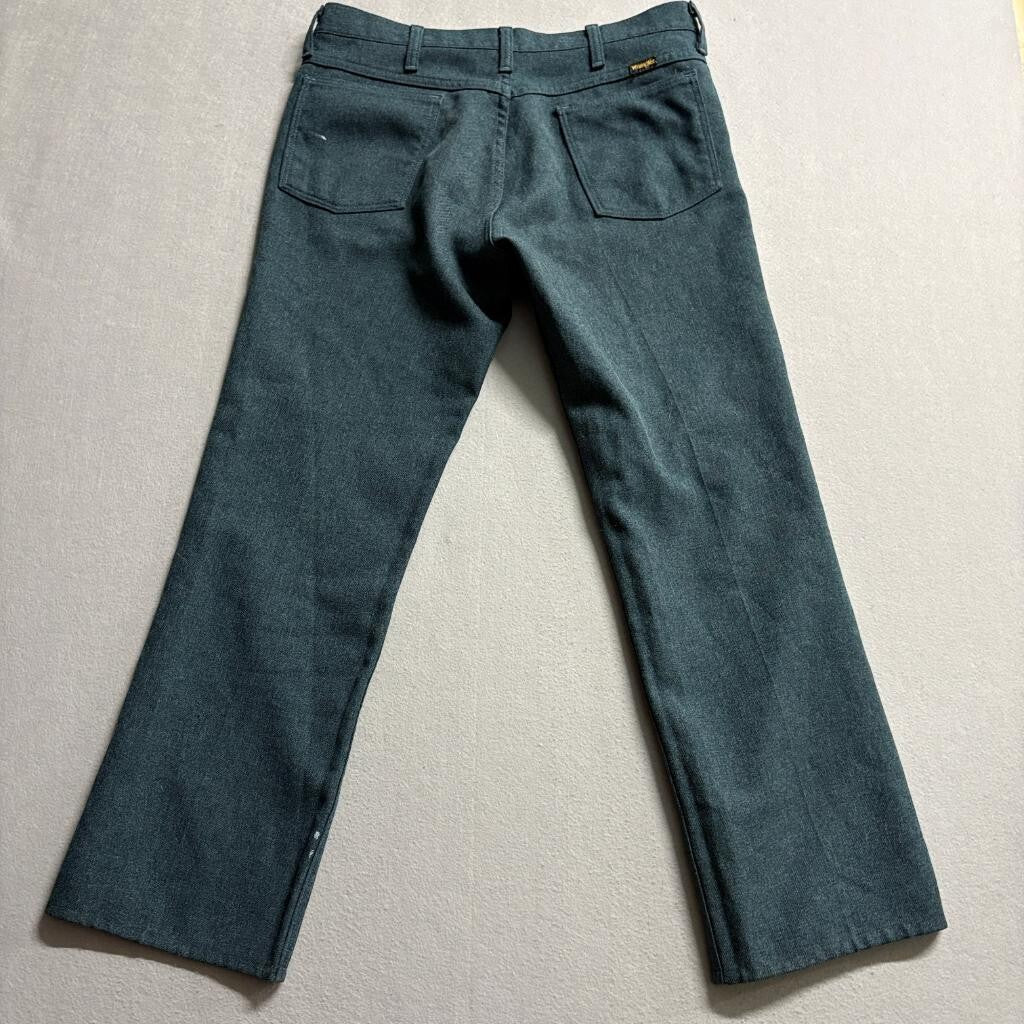 Vintage Wrangler Wrancher Flare Jeans Mens 33x28 Green Polyester Dress Pants