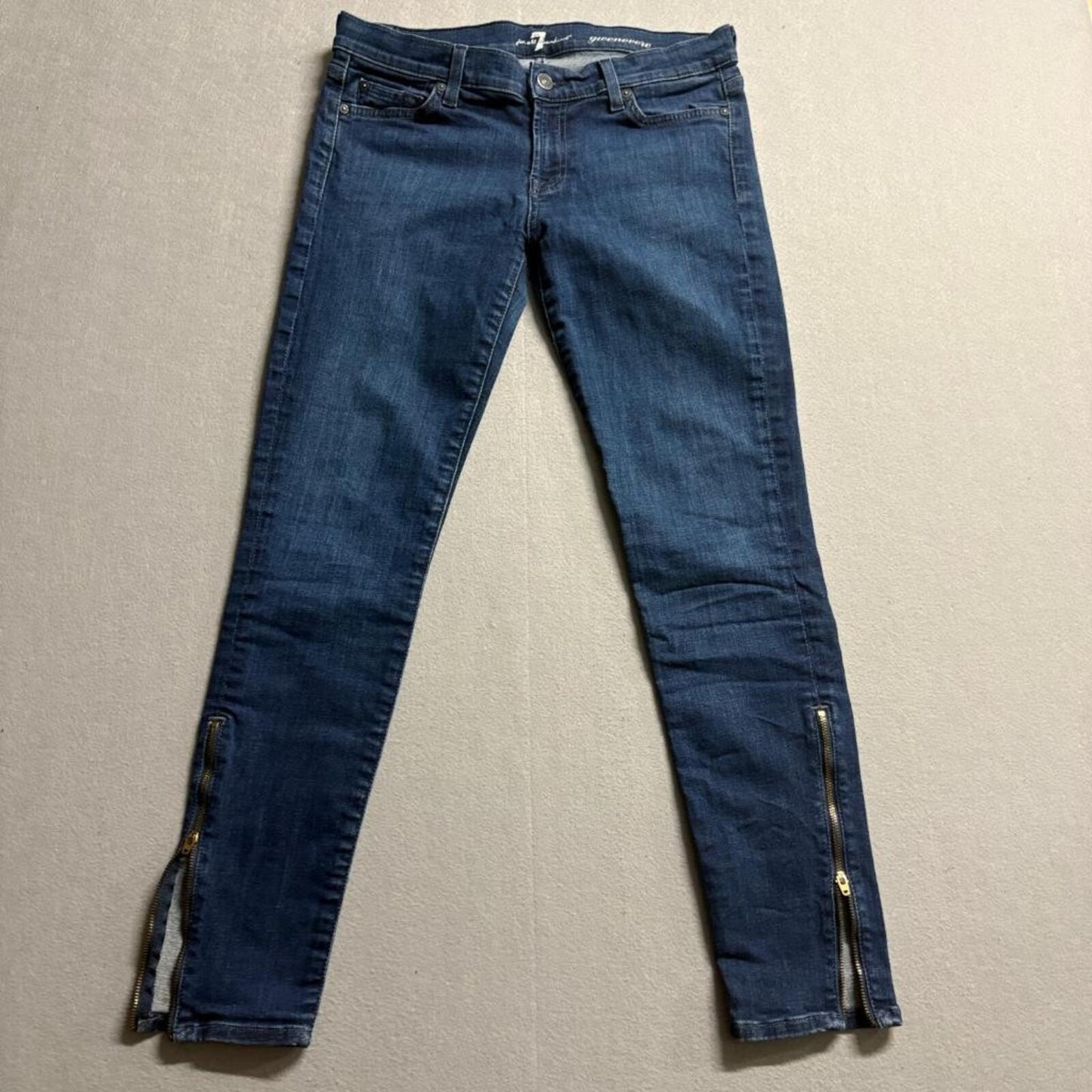 7 For All Mankind Gwenevere Skinny Jeans Women Size 30 Blue Denim Ankle Zip