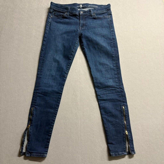 7 For All Mankind Gwenevere Skinny Jeans Women Size 30 Blue Denim Ankle Zip