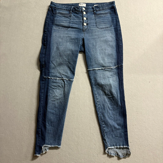 William Rast High Rise Crop Jeans Womens 32 Blue Colorblock Raw Hem Button Fly