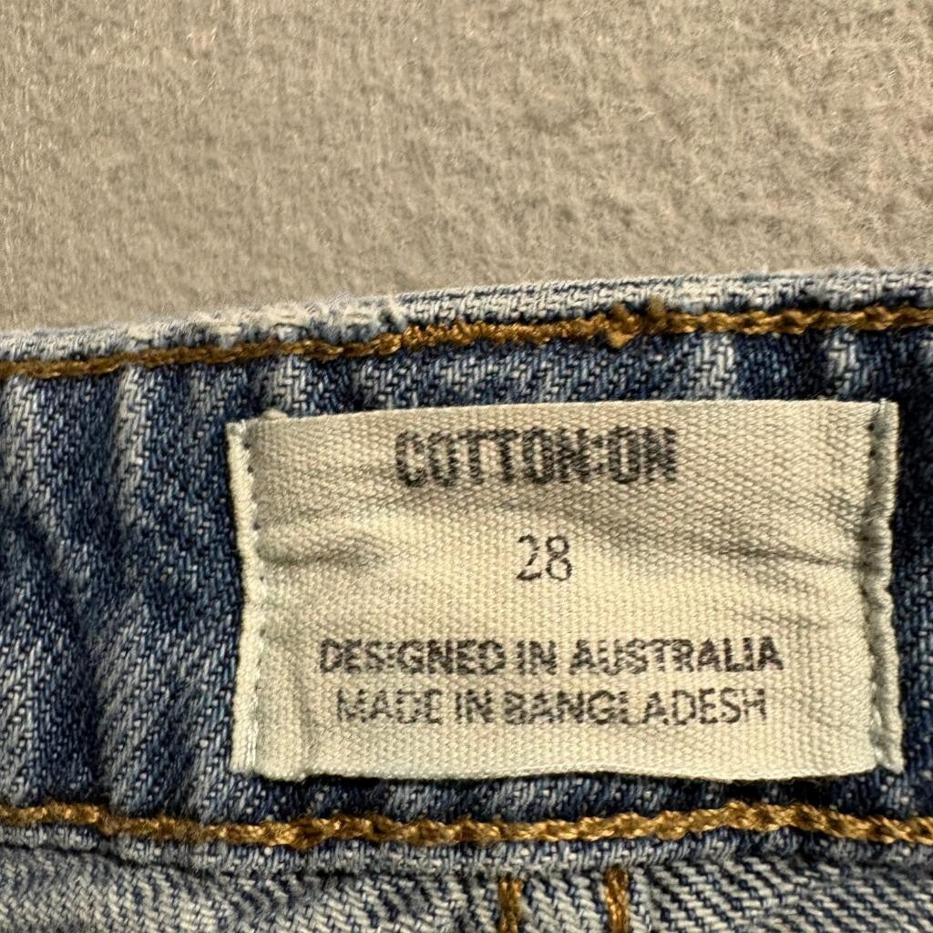 Cotton On Relaxed Cargo Jeans Womens Size 28 Blue Denim Wide Leg High Rise Flaw