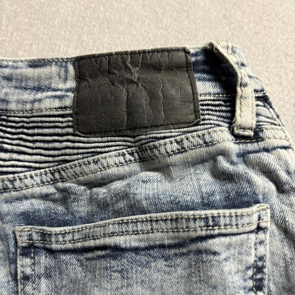 Rue21 Premium Biker Jeans Mens 28x30 Blue Acid Wash Moto Skinny Supreme Flex