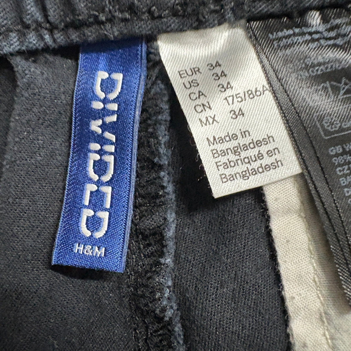 H&M Divided Mens Jogger Pants Size 34 Black Cotton Blend Drawstring Elastic