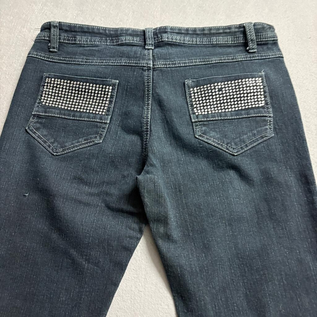 Out Jeans Womens Size 8 Dark Wash Rhinestone Back Pockets Stretch Skinny Denim