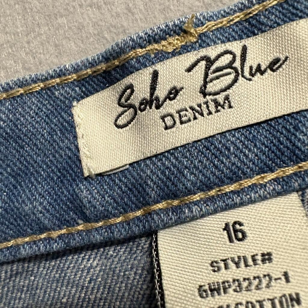 Soho Blue Denim Cargo Jeans Womens Size 16 Blue Wide Leg Utility Pockets