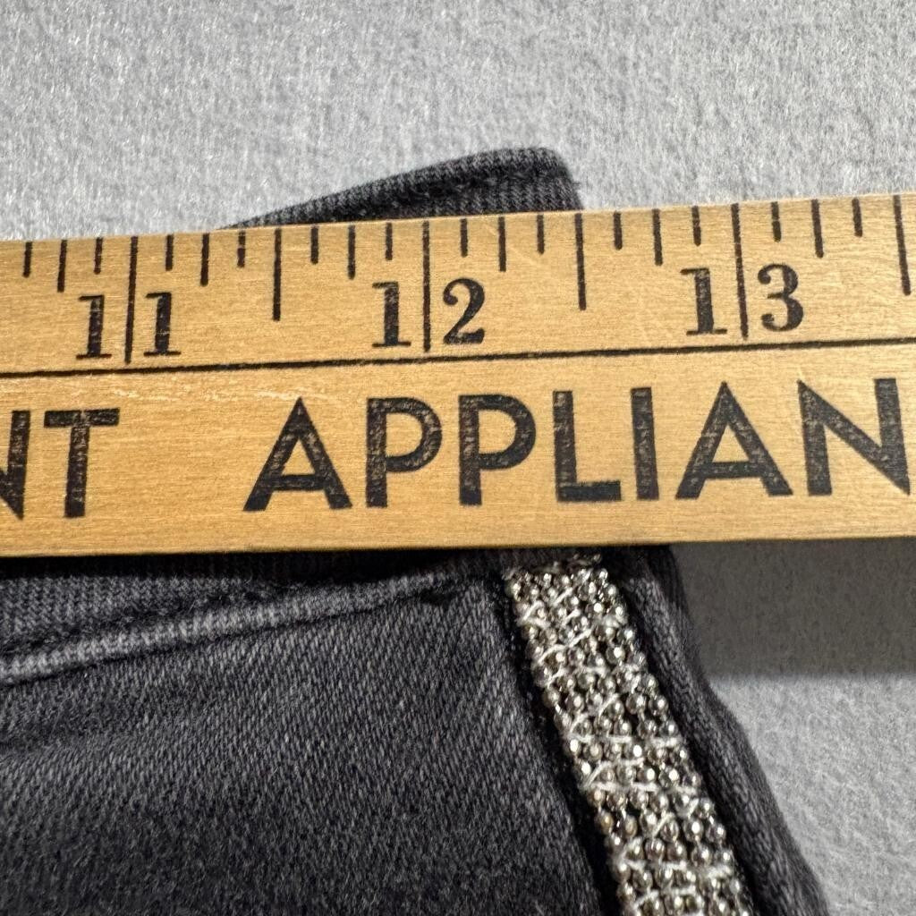 Mavi Alissa Ankle Jeans Womens 25 Black High Rise Super Skinny Rhinestone Stripe