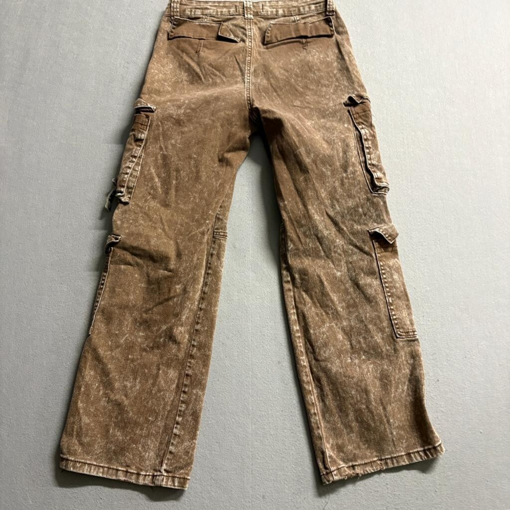Disclosure Cargo Pants Womens 11/30 Brown Acid Wash Wide Leg Utility Pockets