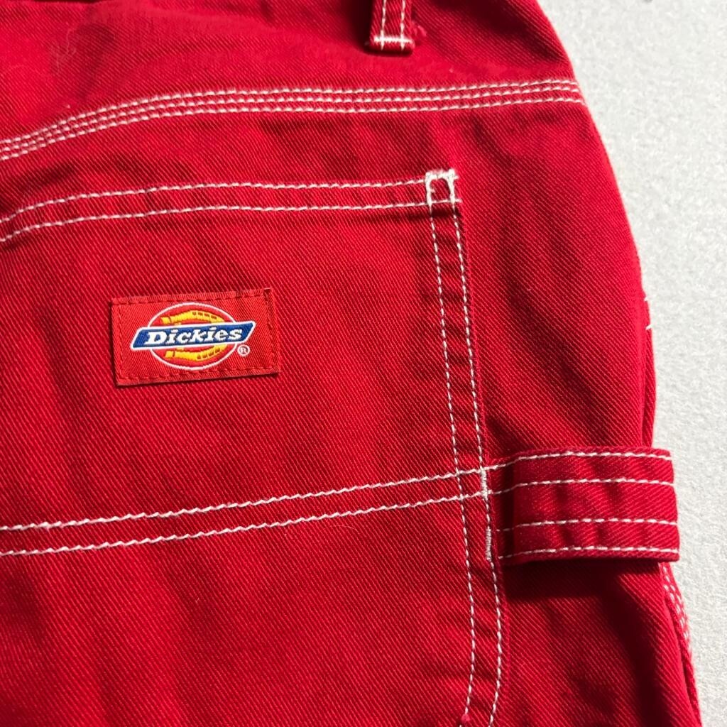 Dickies Girl Carpenter Jeans Womens Size 7/28 Red Denim White Contrast Stitch