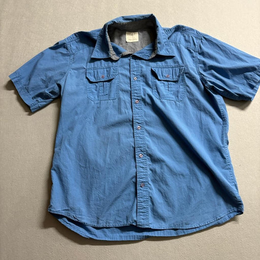 PD&C Mens Shirt Large Blue Cotton Short Sleeve Casual Button Up Work Utility